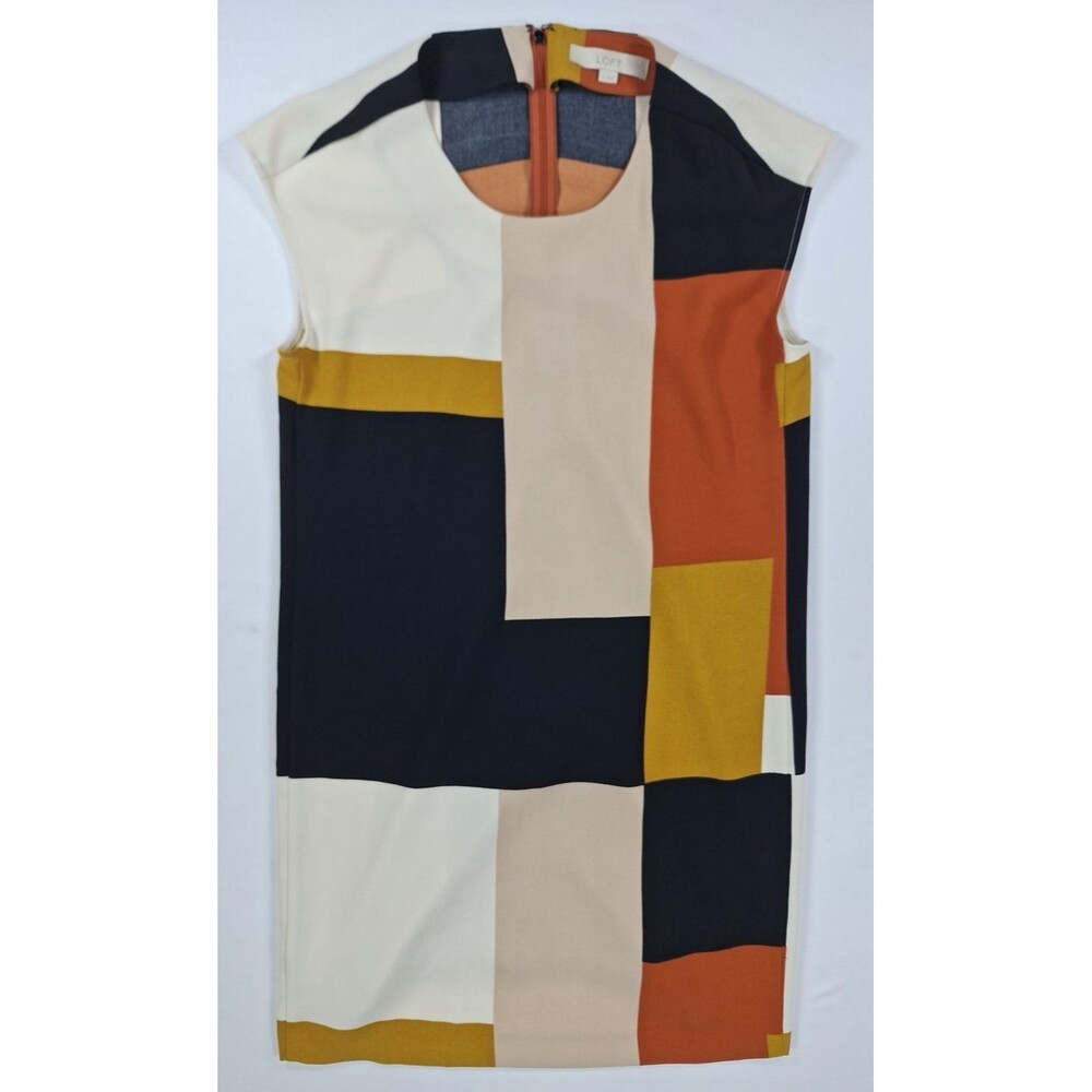 LOFT Dress Womens Small S Multicolor Colorblock Sleeveless Crew Neck Sheath Mini